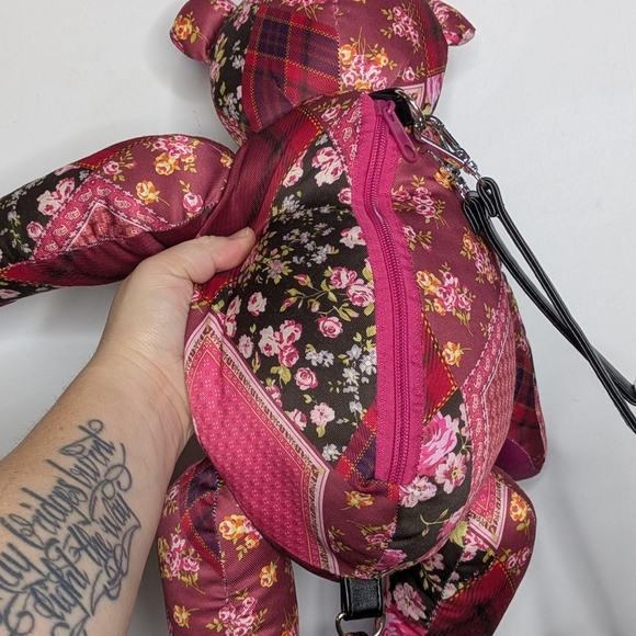 Delia\'s X Dolls Kill Pink Floral Patchwork Teddy Bear Backpack Purse main image 4